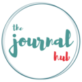 the journal hub in cursive writing inside a circle